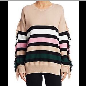 No. 21 Pink Striped Fringe Knit Sweater